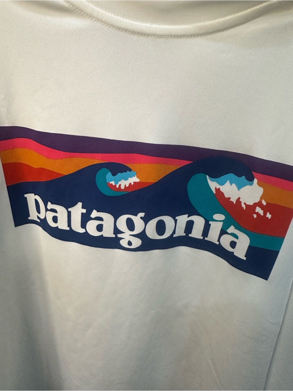 Patagonia White Long Sleeve Tee with Multi-Color Wave Logo - Picture 2 of 6